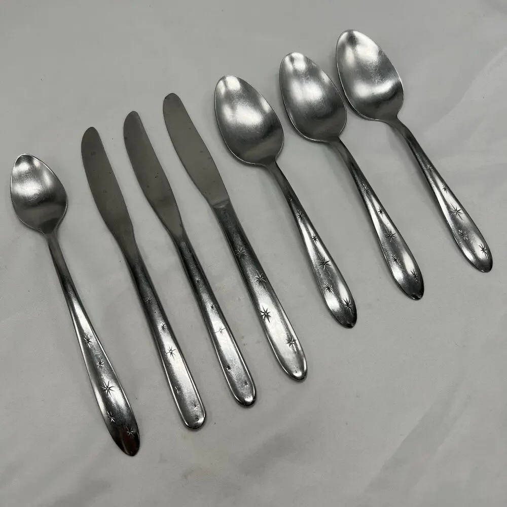 MARCREST atomic Starburst Flatware 3 Tablespoons, 3 Knives, 1 Teaspoon VTG MCM - Picture 3 of 7